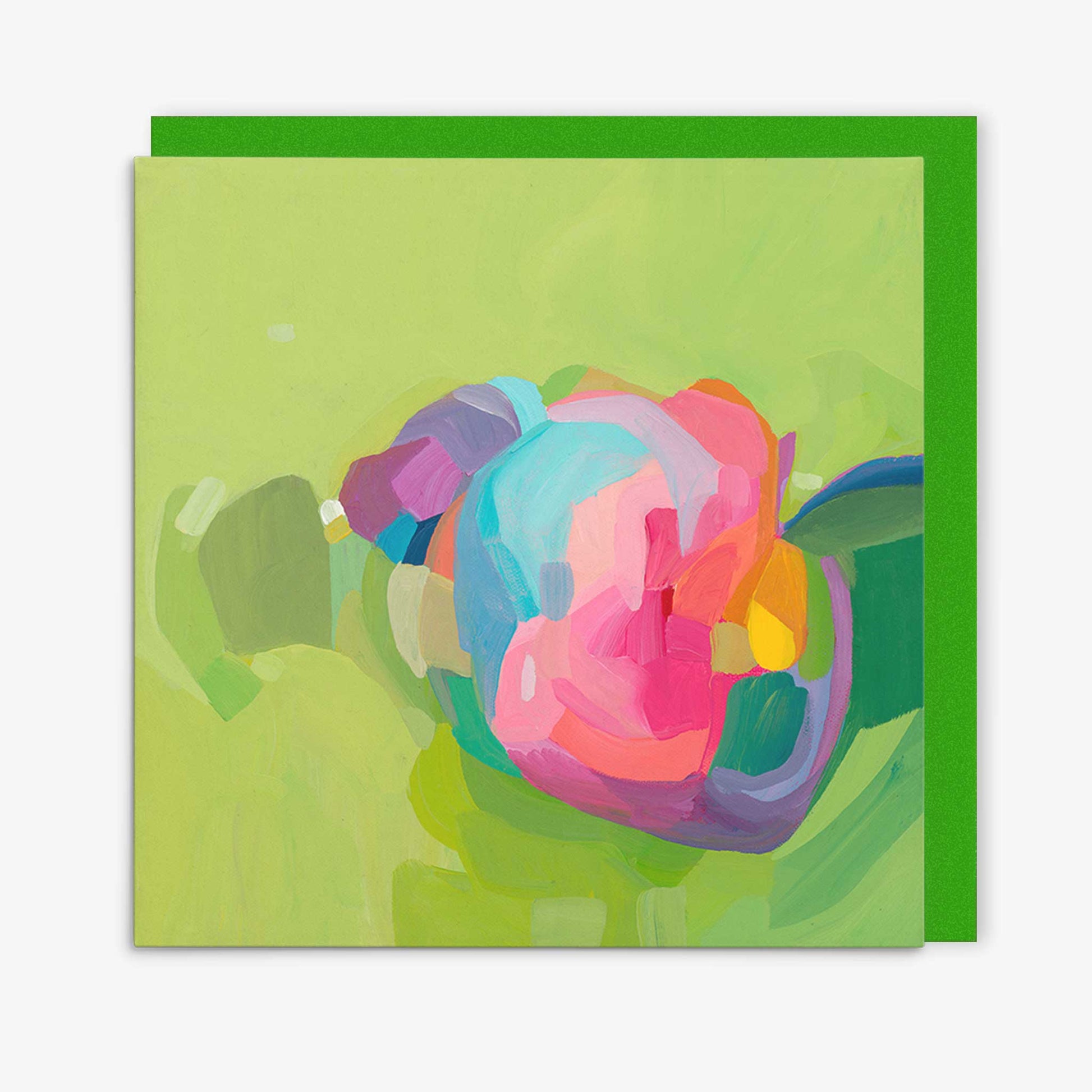 green abstract art greeting card with matching green envelope