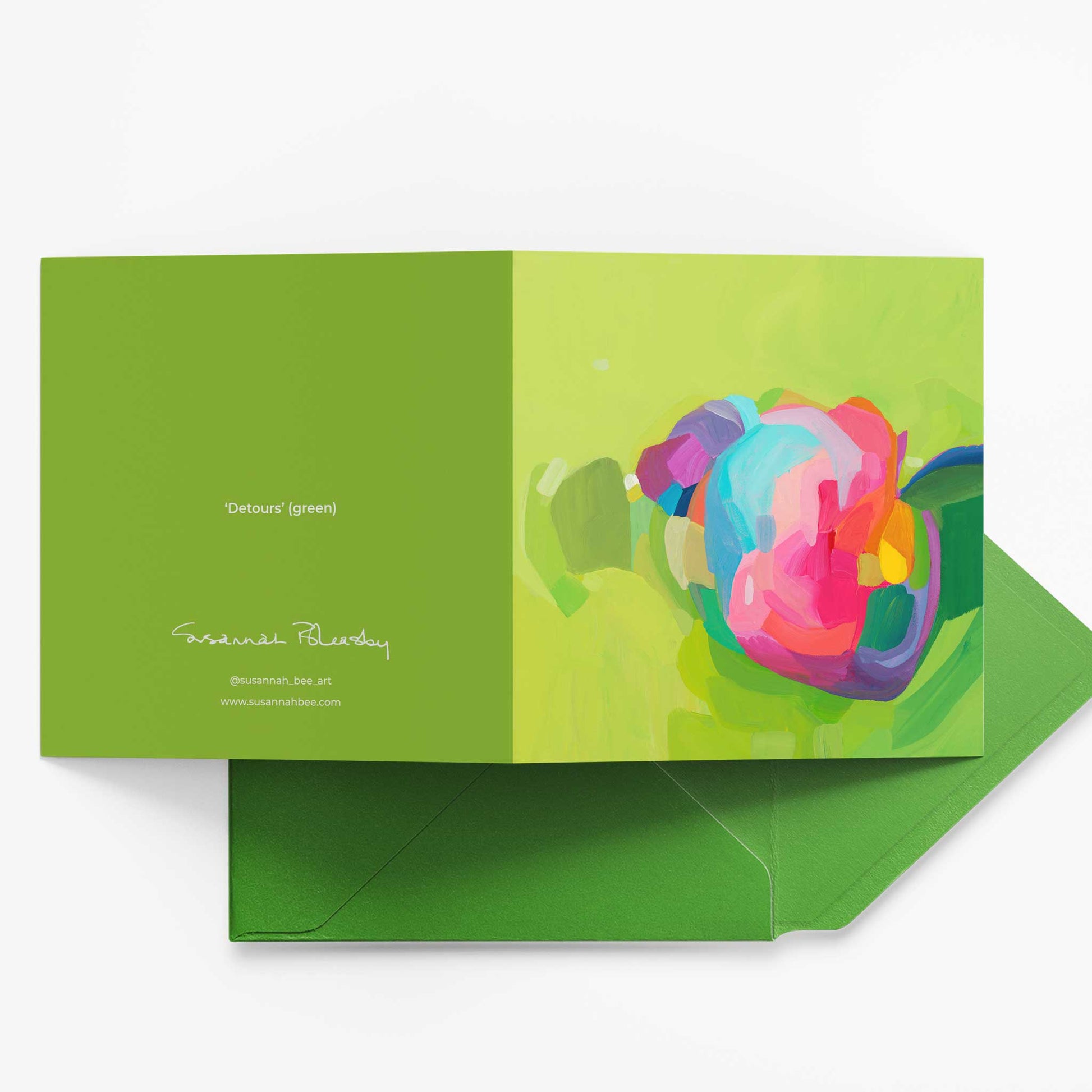 green abstract greeting card UK with green envelope