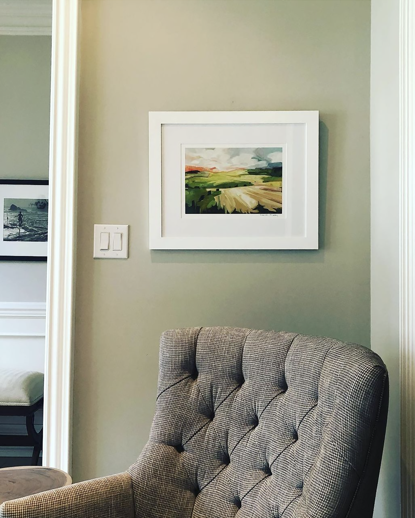 english countryside art print in reading nook