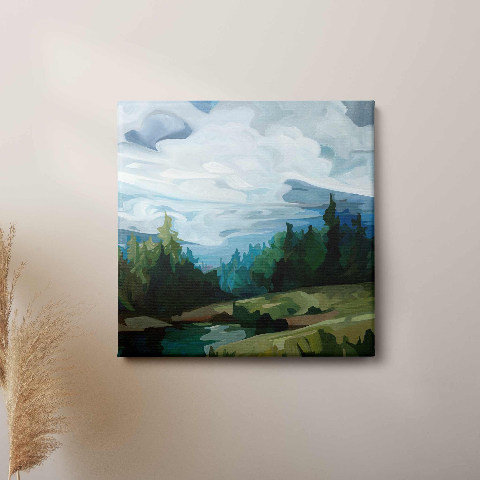 canvas art print of a hillside mountain painting by Canadian abstract artist Susannah Bleasby