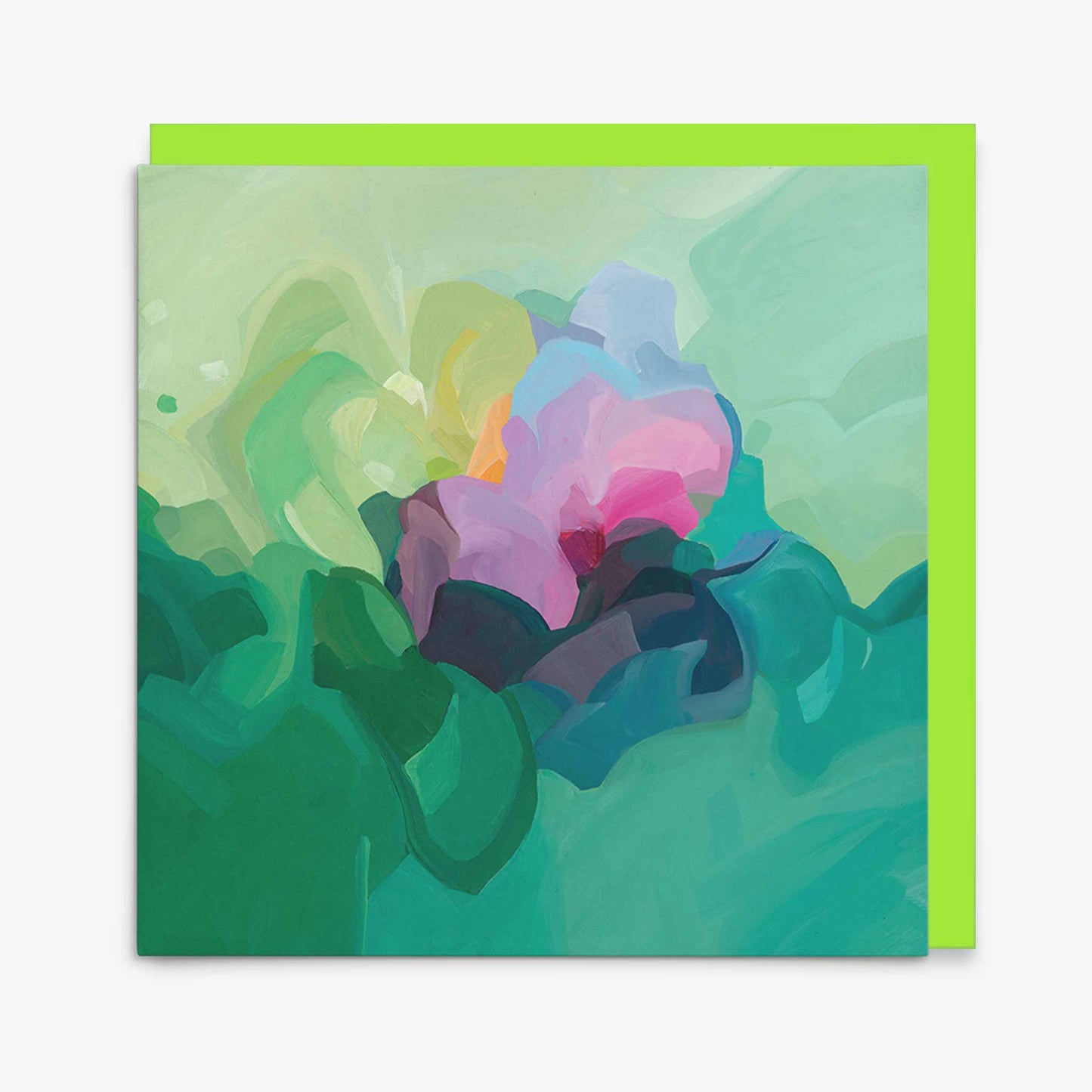 jade green abstract art greeting card with bright green envelope