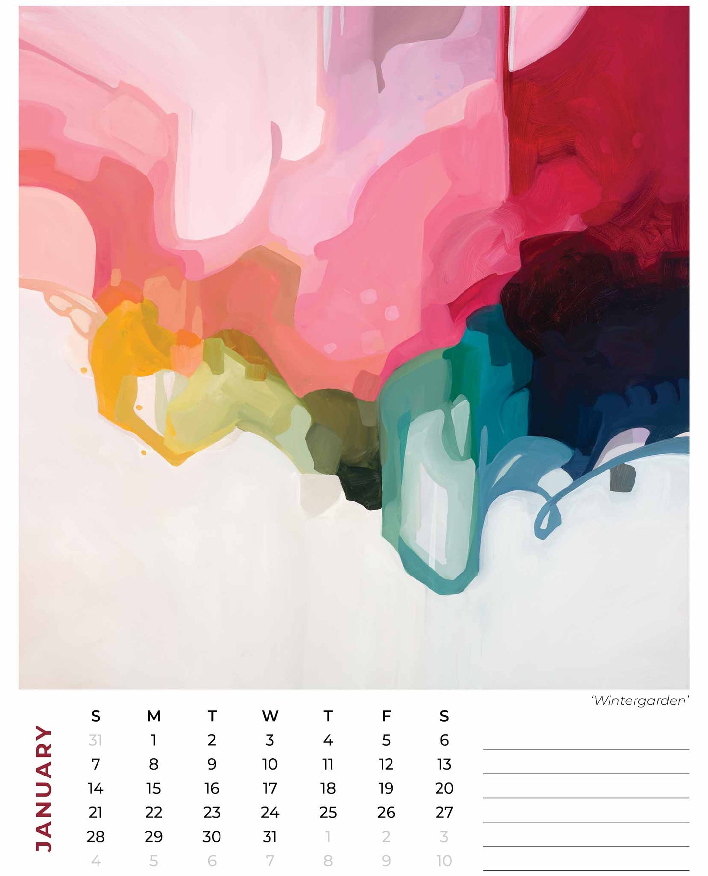 january 2024 calendar month from abstract art calendar from Susannah Bleasby