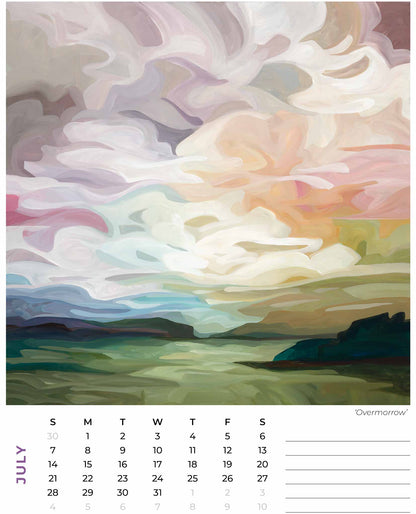 misty morning sunrise painting on july 2024 calendar month from the artist calendar of Susannah Bleasby