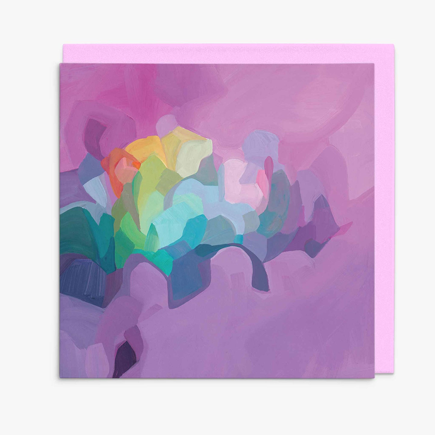 mauve abstract art greeting card with pink envelope