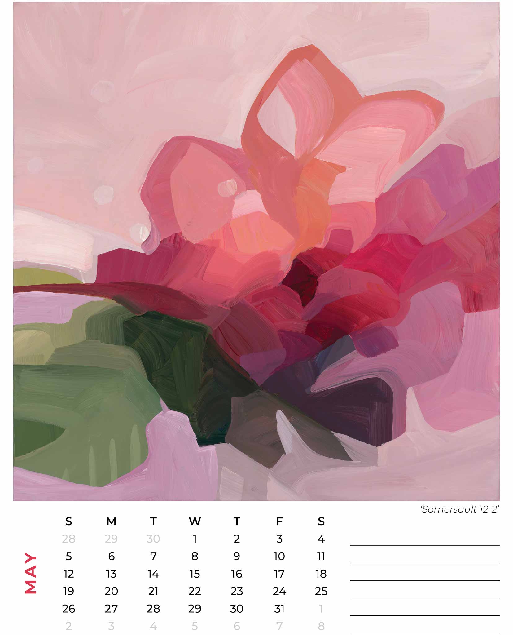 may 2024 calendar month magenta and pink abstract flower painting 