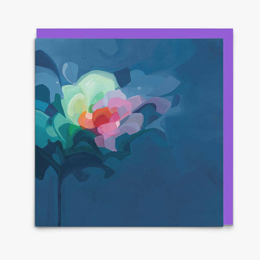 navy abstract art greeting card with purple envelope