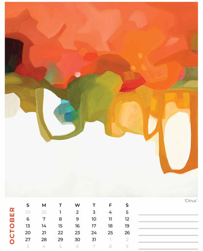 october 2024 calendar month image is a bright orange abstract painting