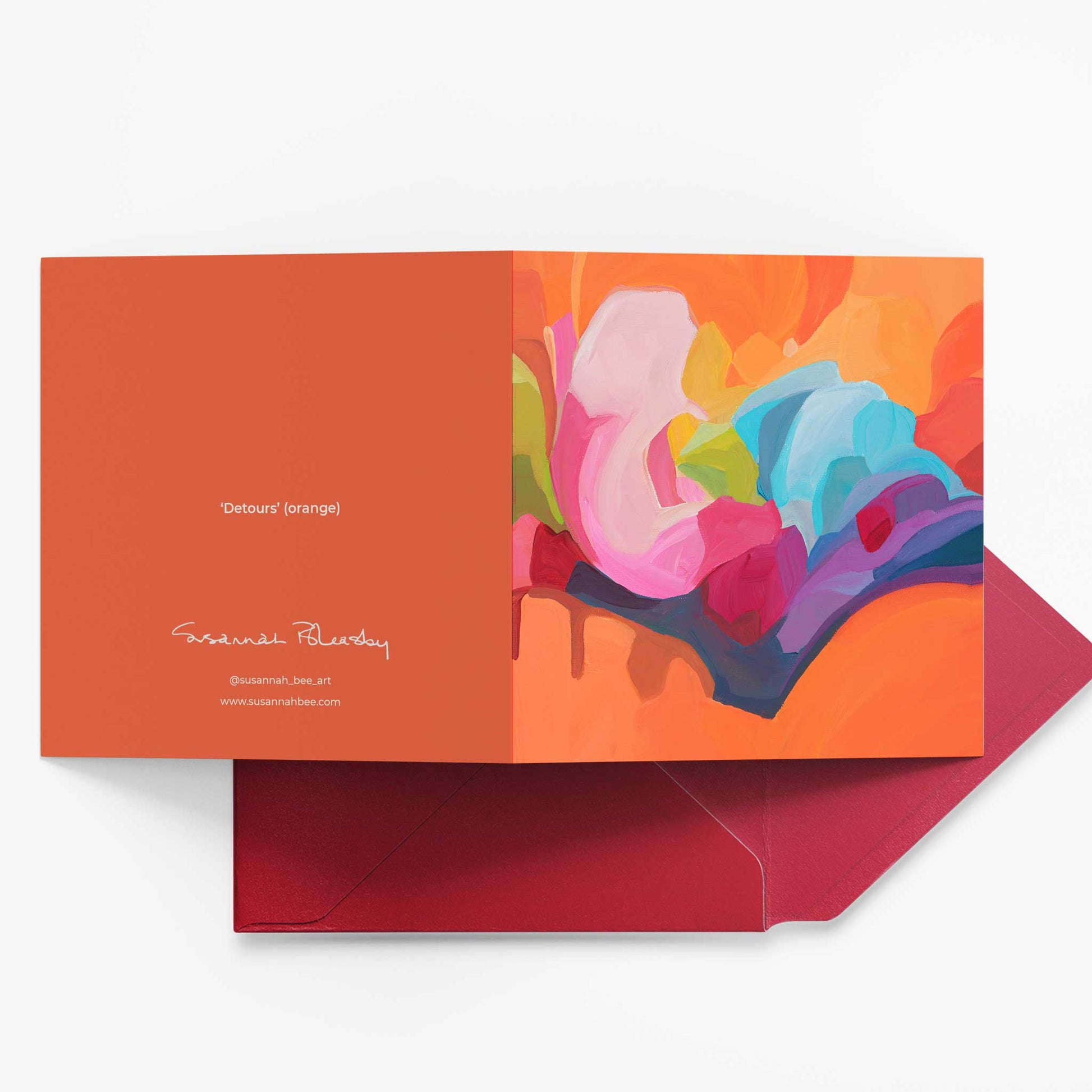 orange abstract greeting card UK paired with crimson envelope