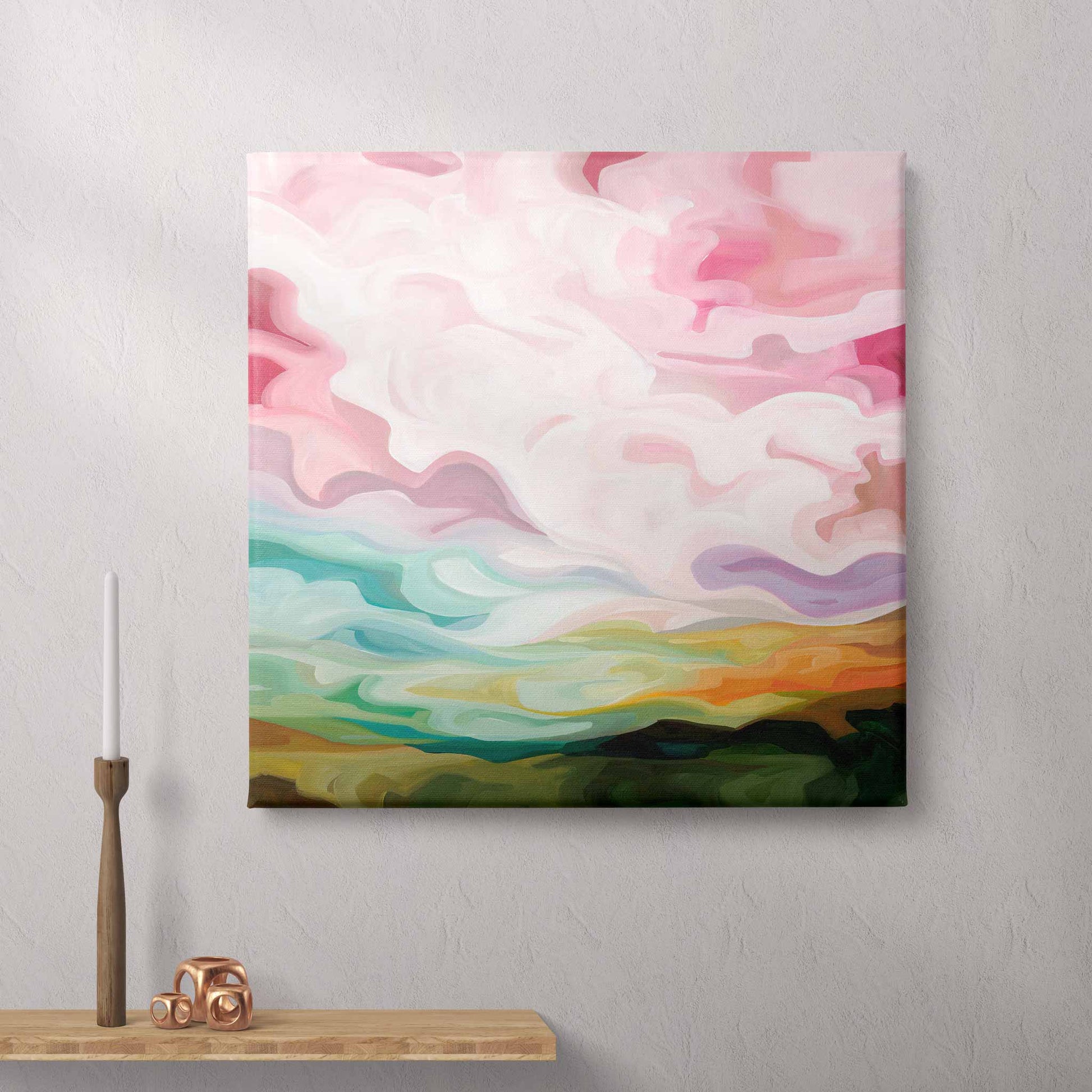 Large canvas art print of a pastel sunrise painting by Canadian abstract artist Susannah Bleasby