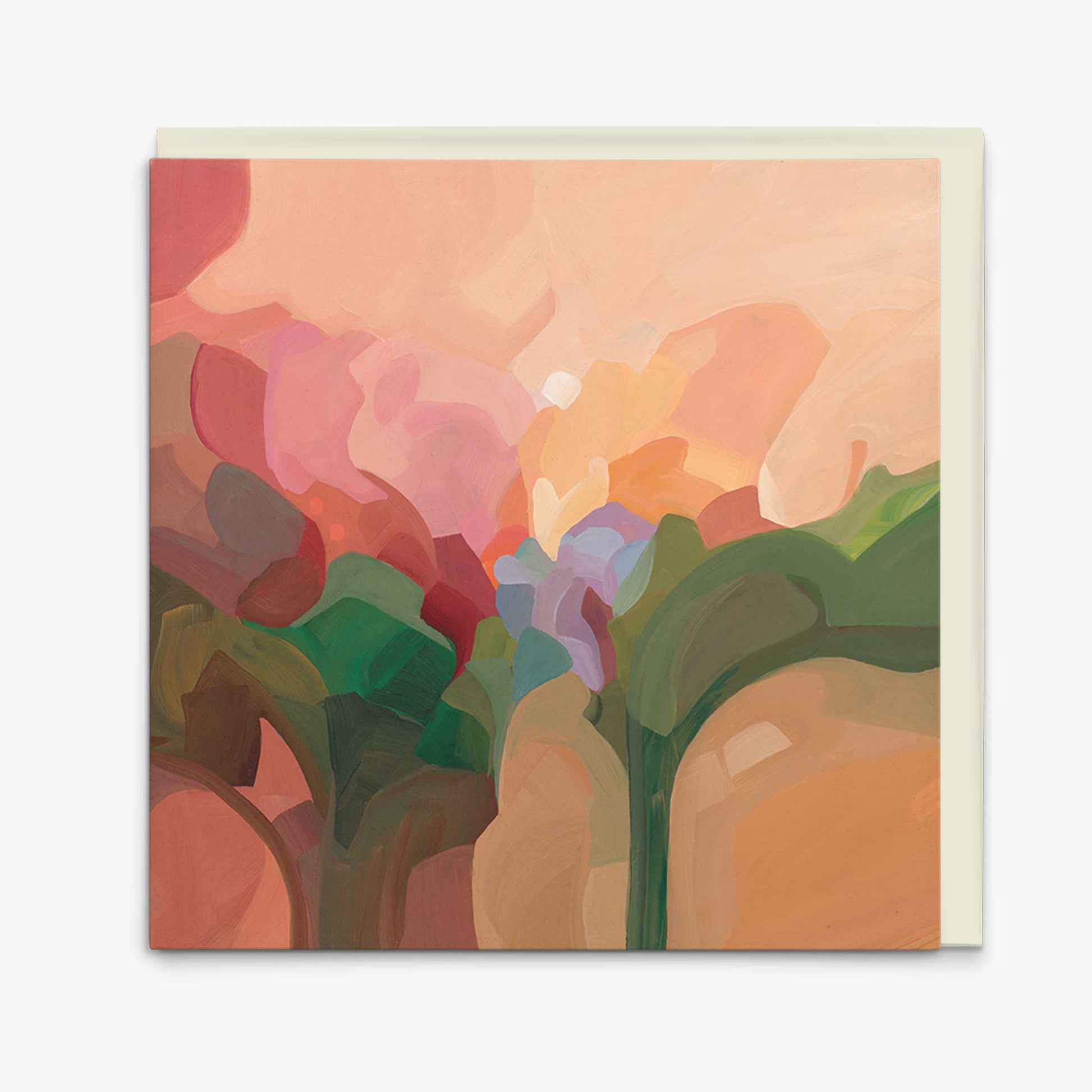 peach abstract art greeting card with cream envelope