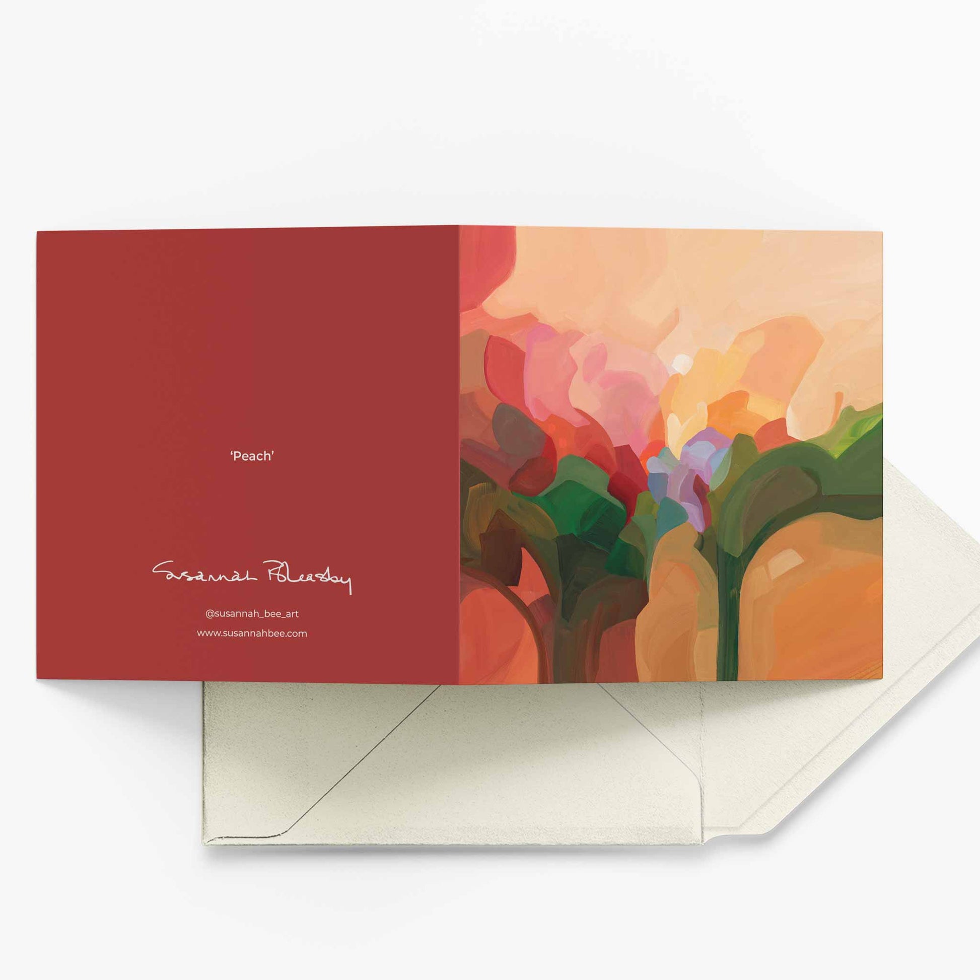peach abstract greeting card UK with cream envelope