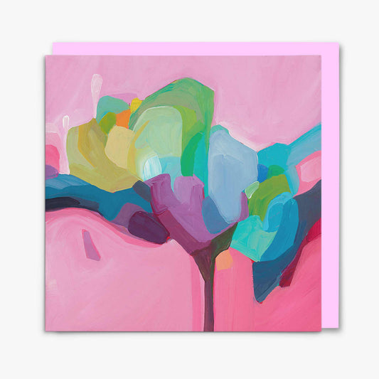 pink abstract art greeting card with candyfloss pink envelope