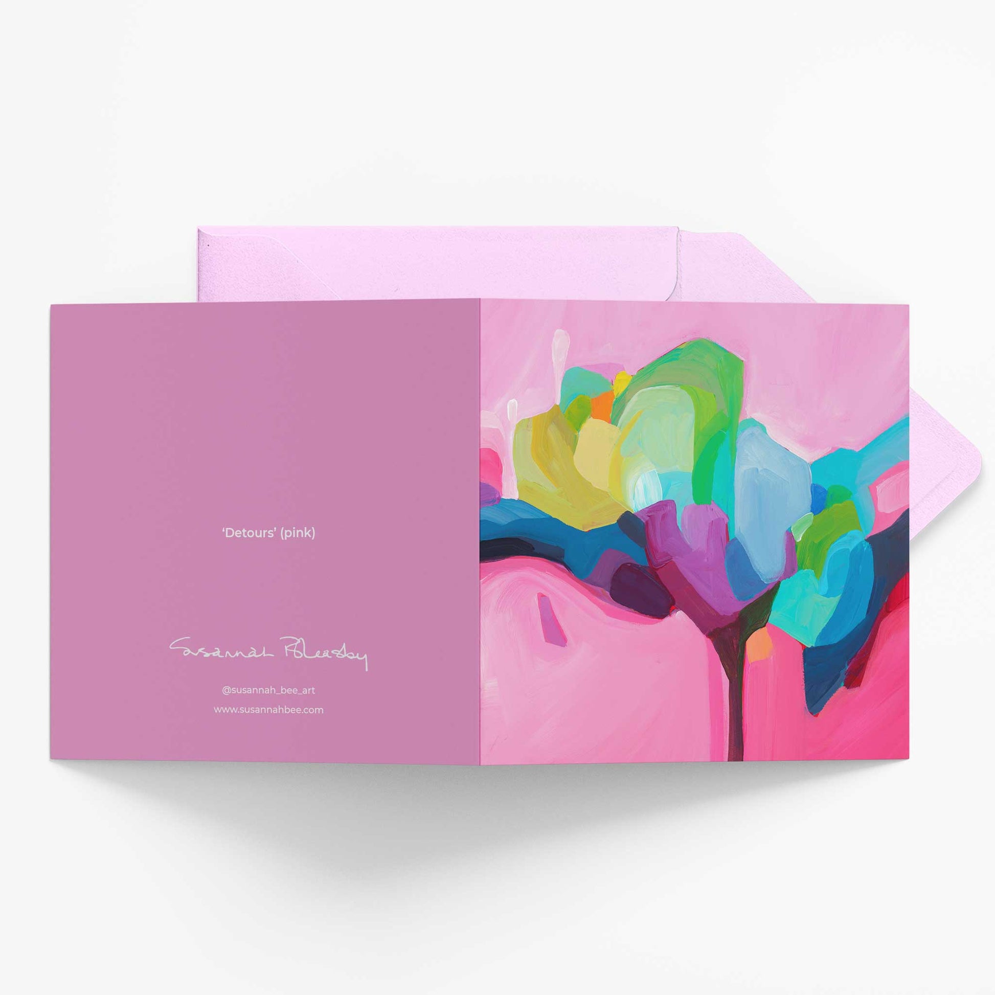 pink abstract greeting card UK with matching pink envelope