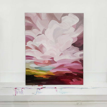 pink abstract sky painting 16x20