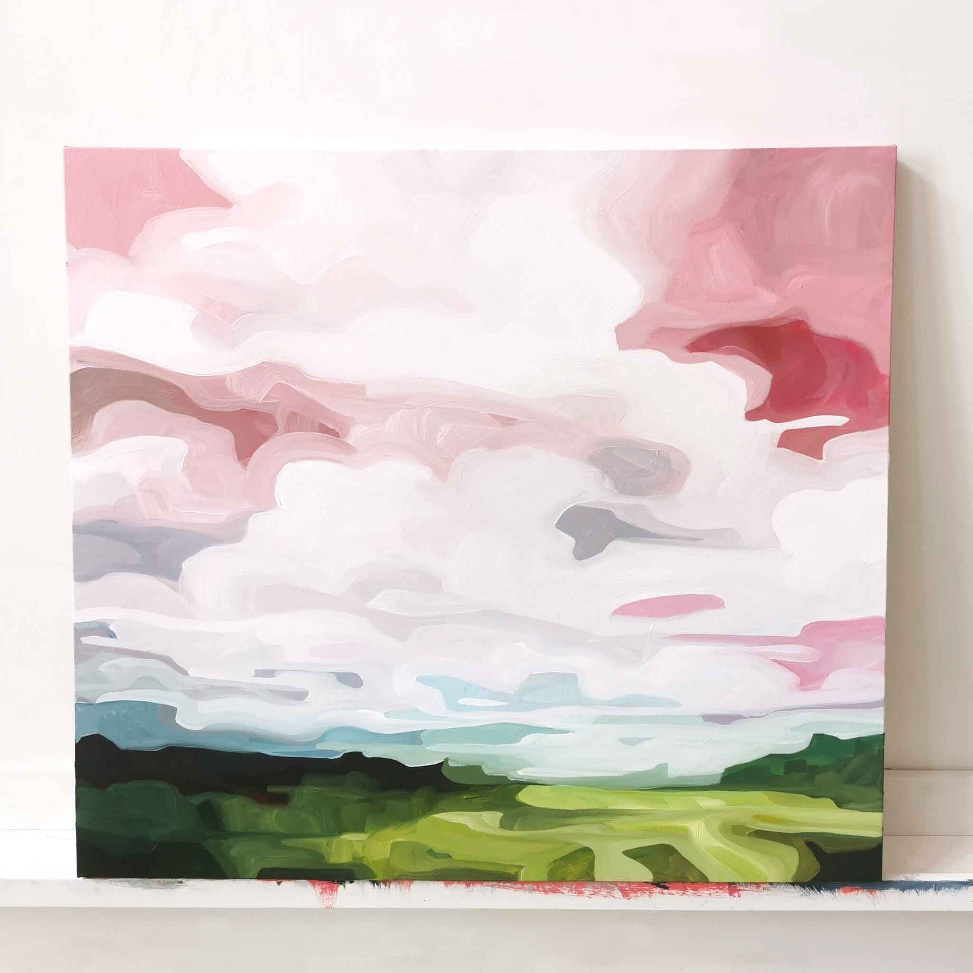 pink acrylic landscape painting called stilling