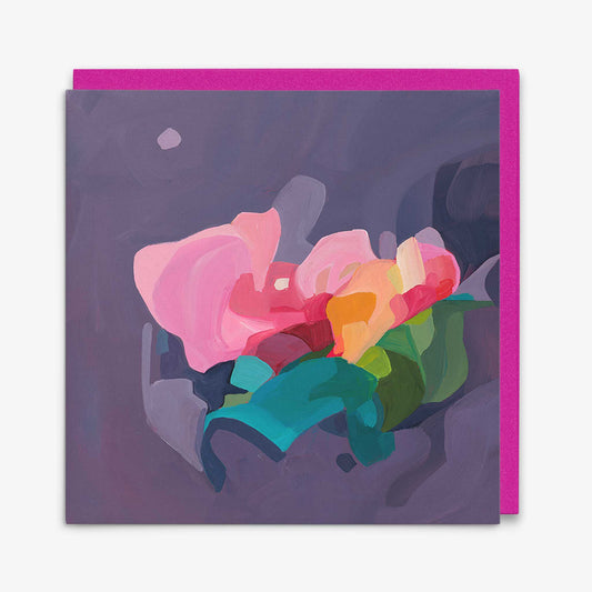 purple abstract art greeting card with fuschia envelope