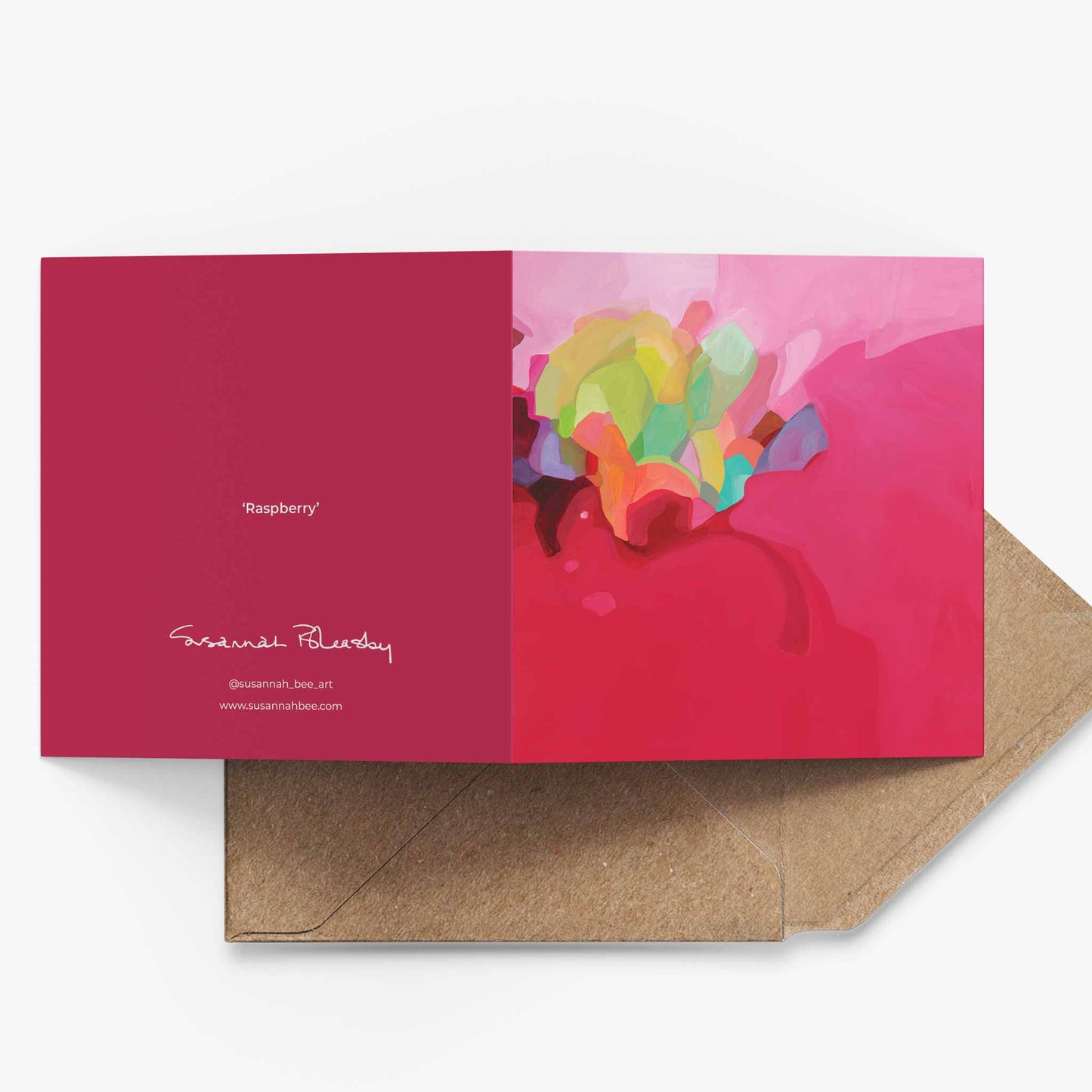 red abstract art greeting card UK paired with kraft envelope