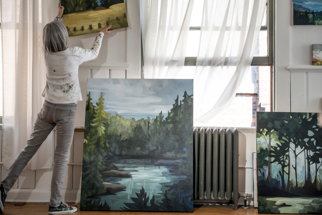 加载视频：collection of large acrylic paintings of abstract landscapes by canadian artist Susanah Bleasby
