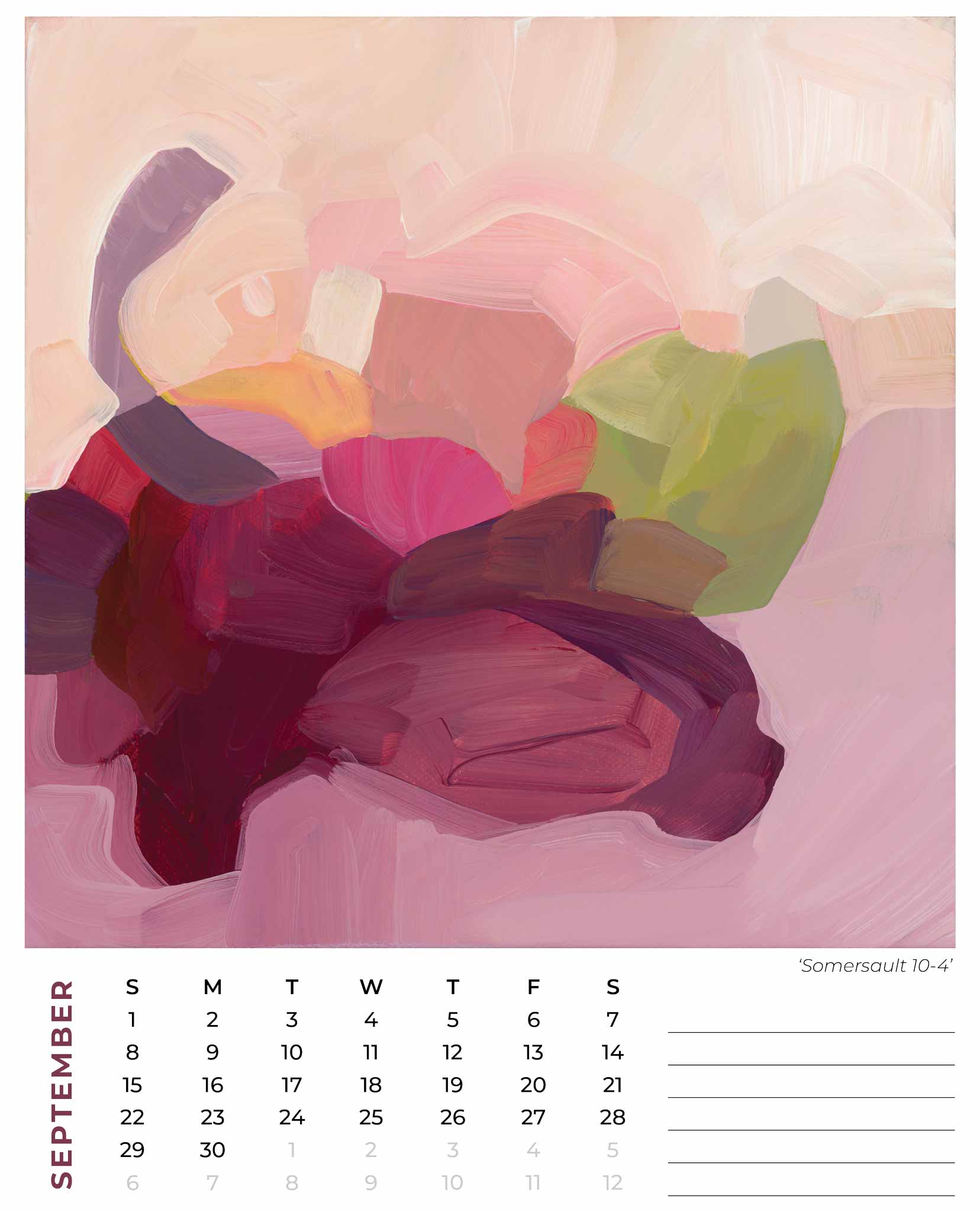 September 2024 calendar month abstract image from artist calendar by Susannah Bleasby