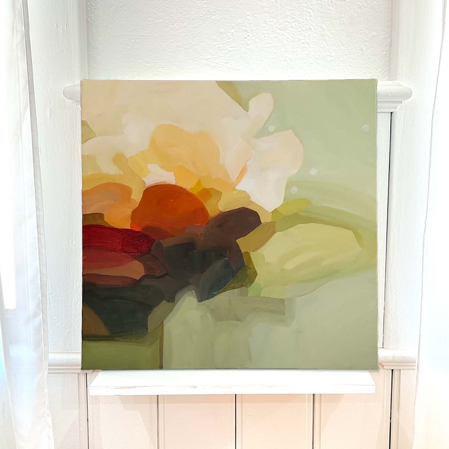 sage green and yellow abstract floral painting by Canadian artist Susannah Bleasby
