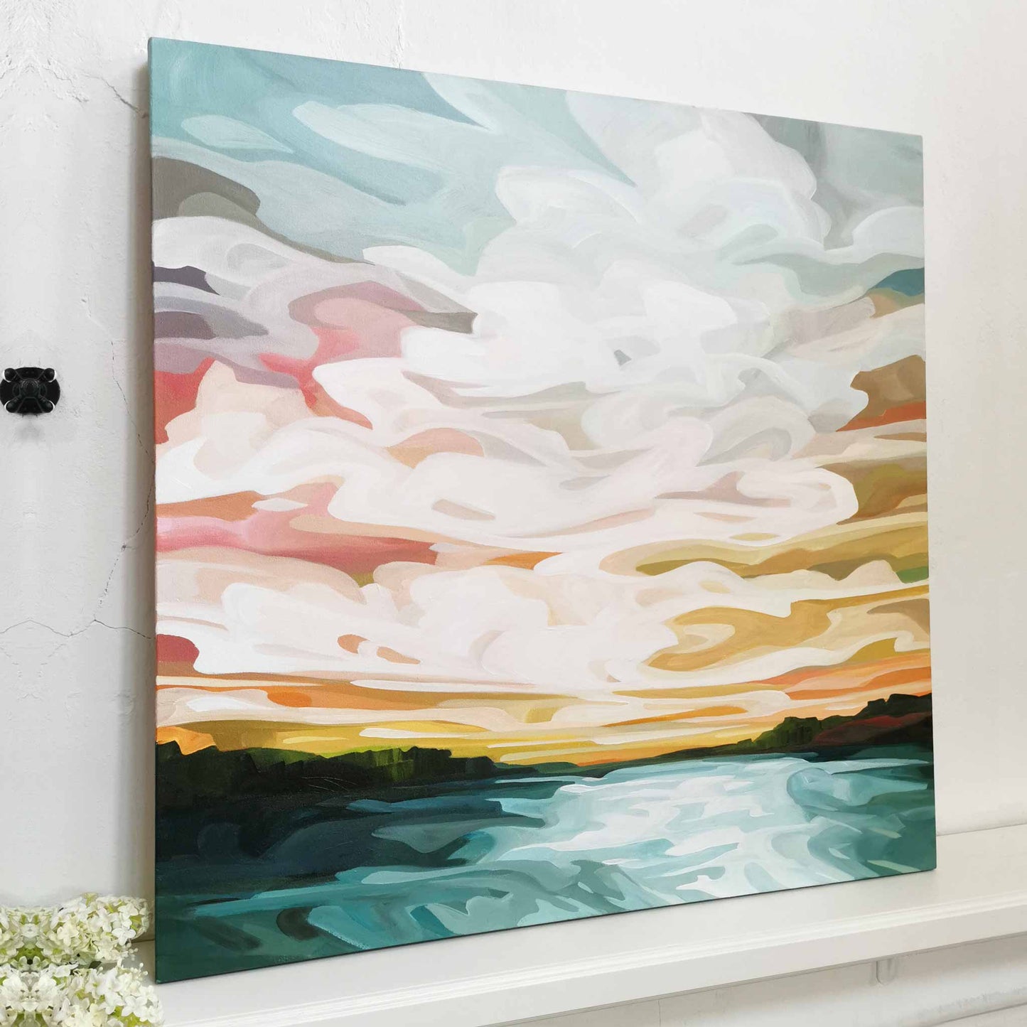 Sunrise painting by Canadian abstract artist Susannah Bleasby of an aurora sky painting