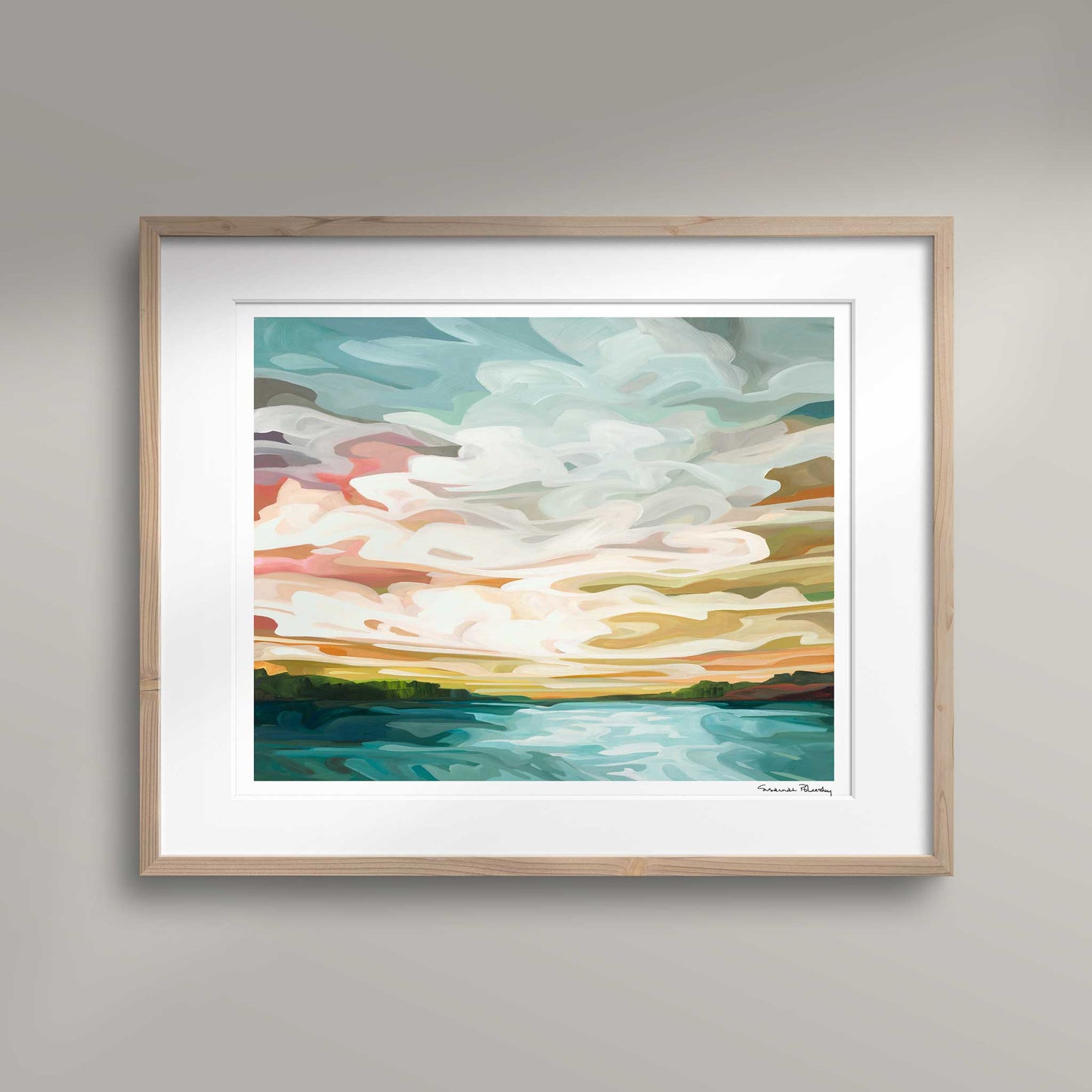 Horizontal art prints of a pastel sunrise painting by Canadian abstract artist Susannah Bleasby