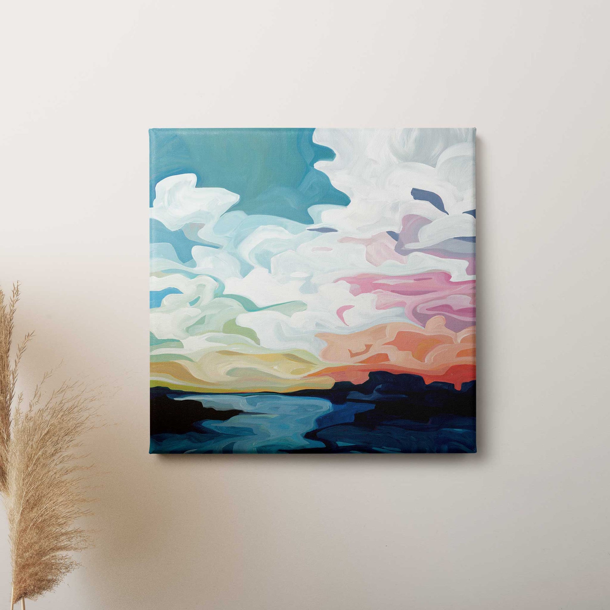 Canvas art print of an abstract autumn evening sky painting by Canadian abstract artist Susannah Bleasby