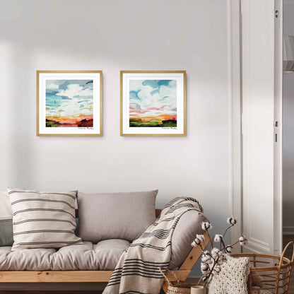 Two small art prints in living room