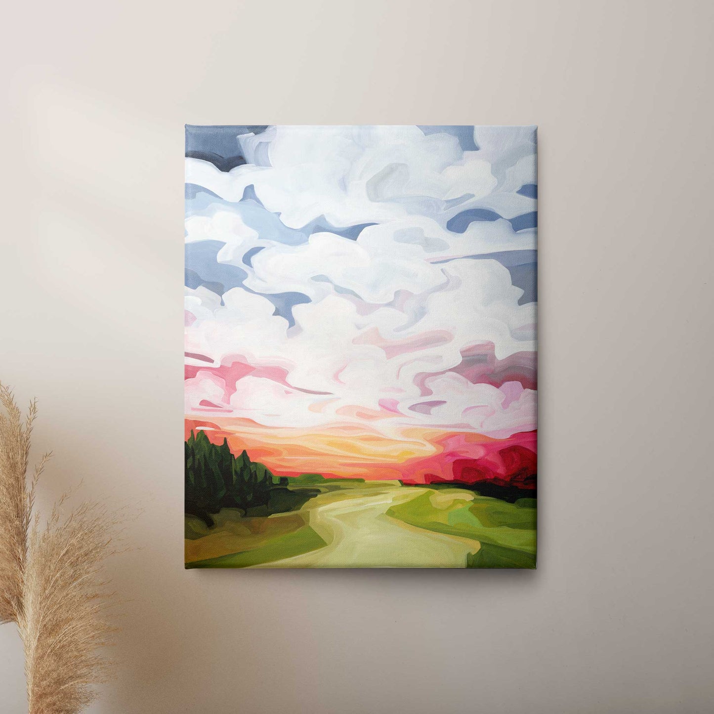 large canvas art print of a bright sunrise painting by Susannah Bleasby Canadian abstract artist