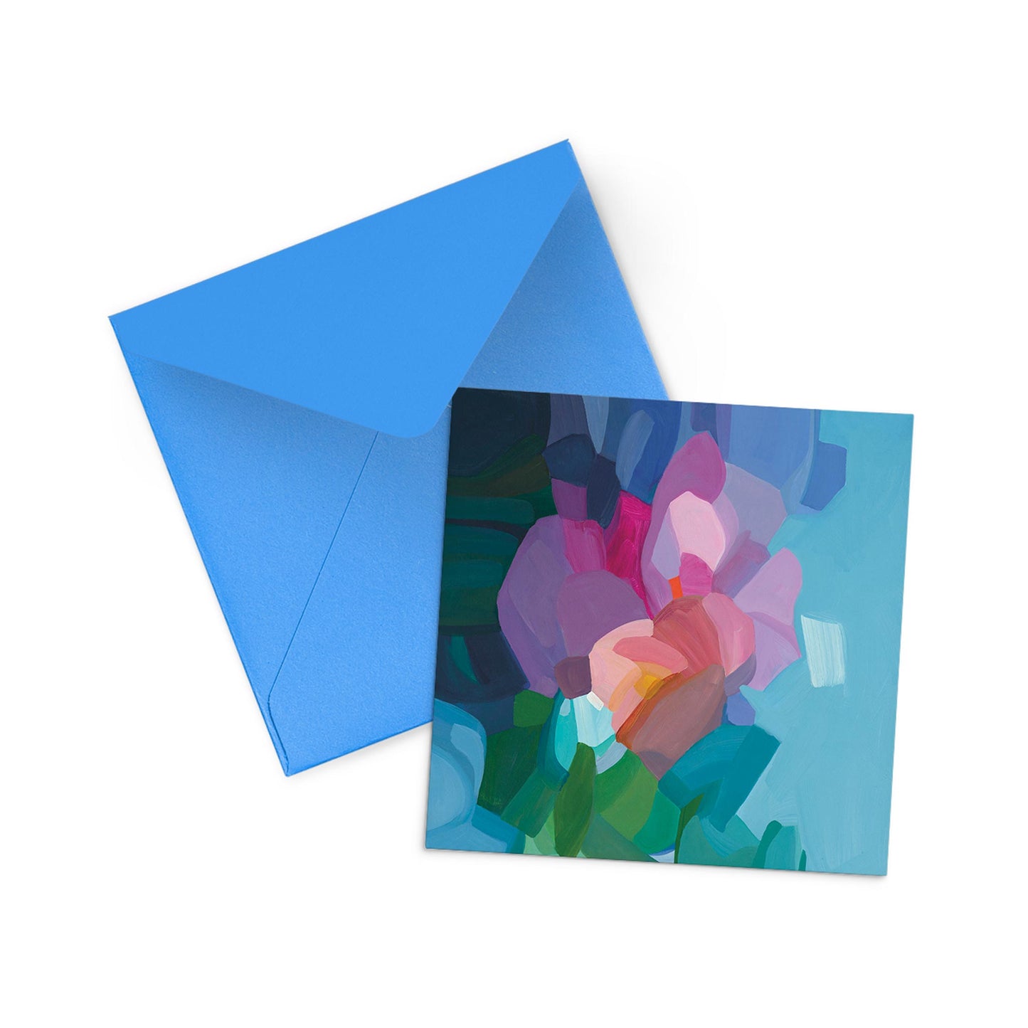 blue art card with bright blue envelope