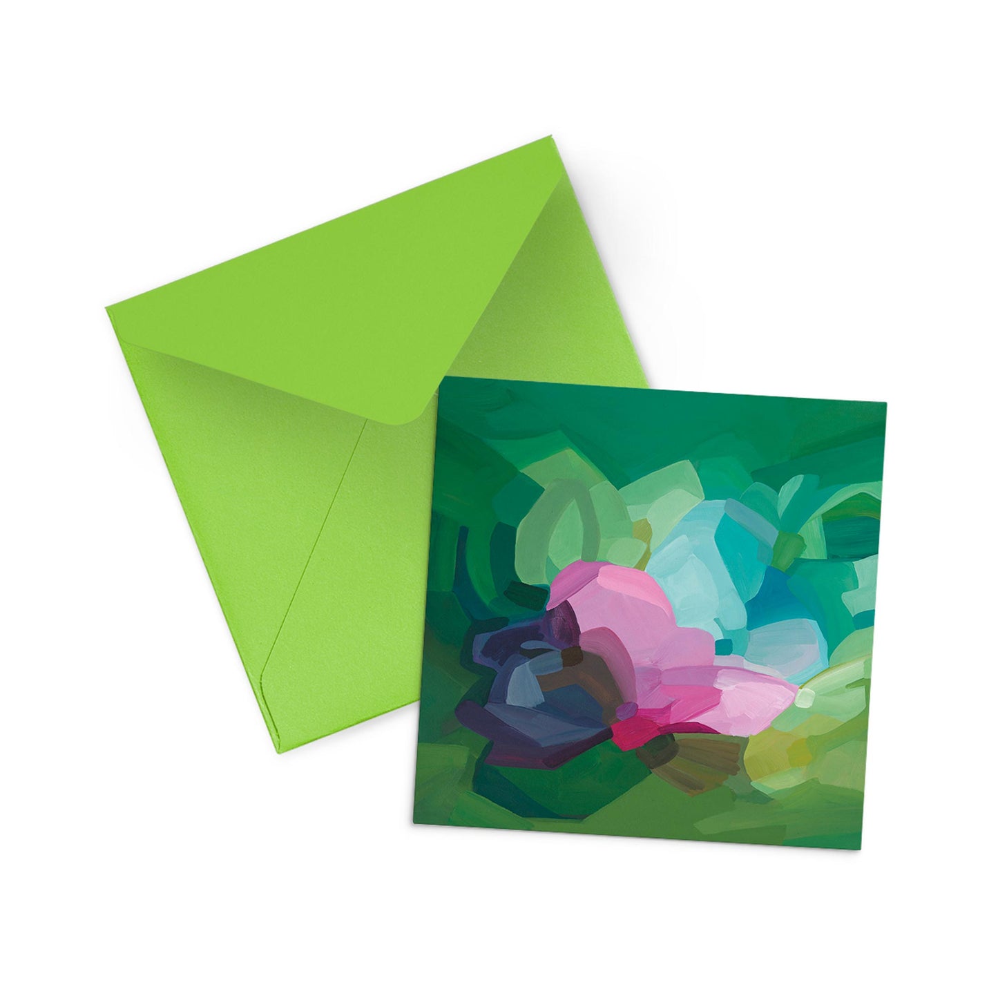emerald green abstract art card with green envelope