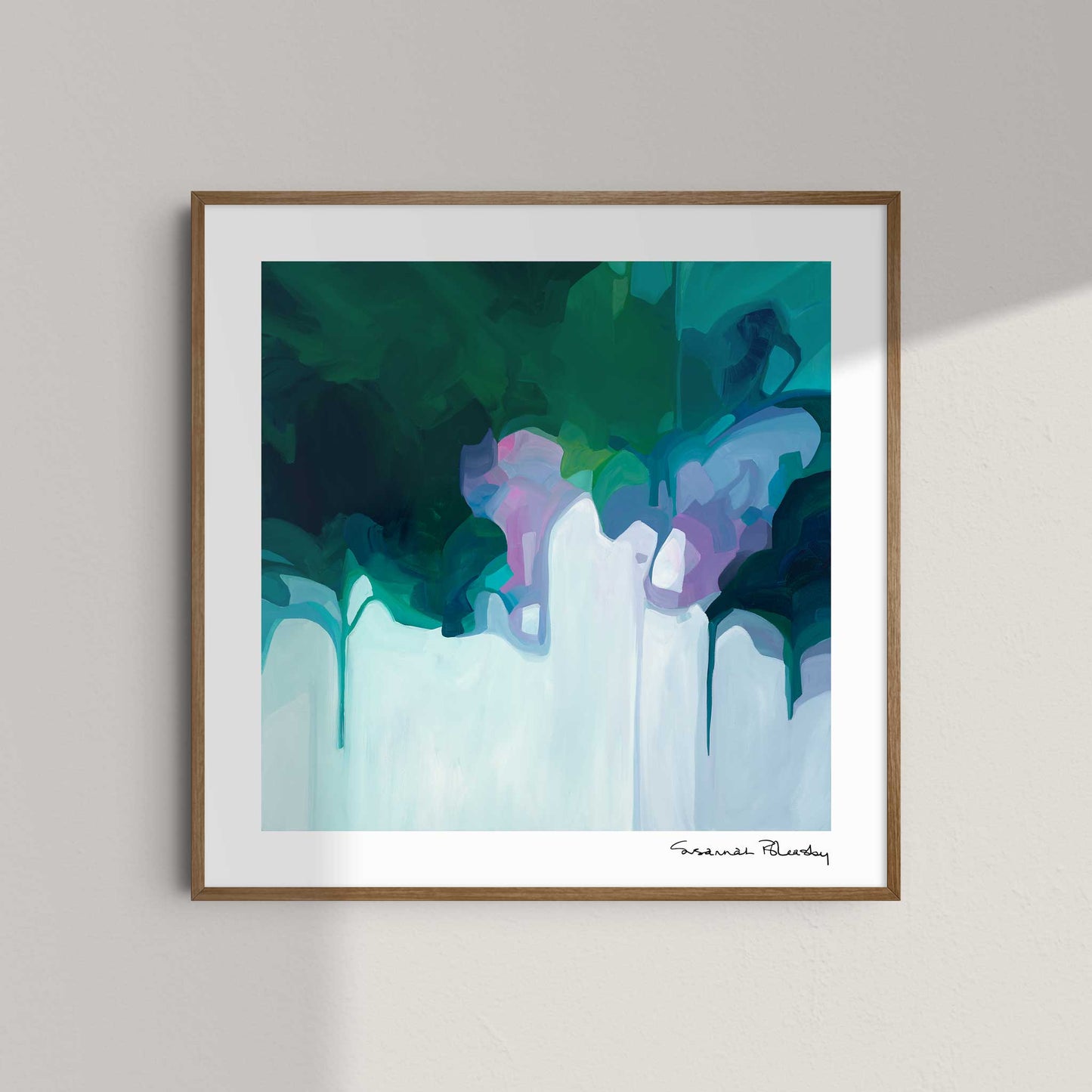 square blue green abstract art print in 12x12 frame