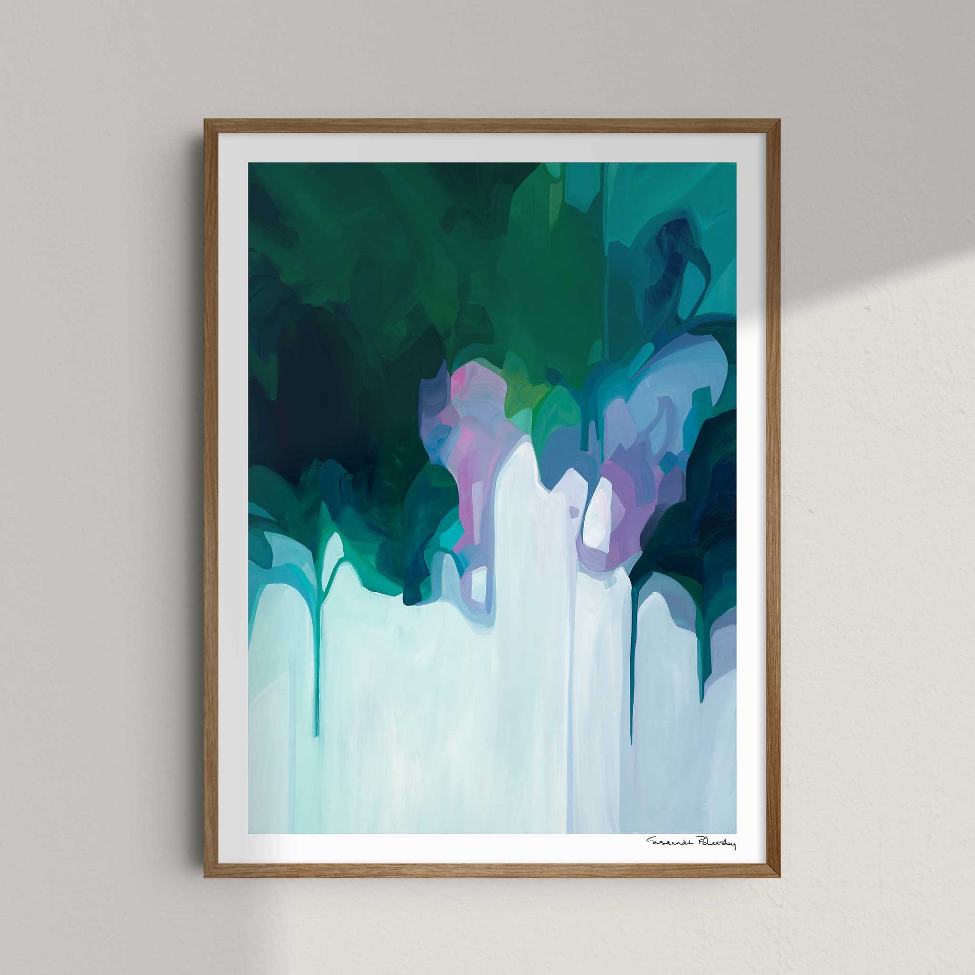 acrylic abstract painting art print of green blue abstract artwork in 3:4 aspect ratio