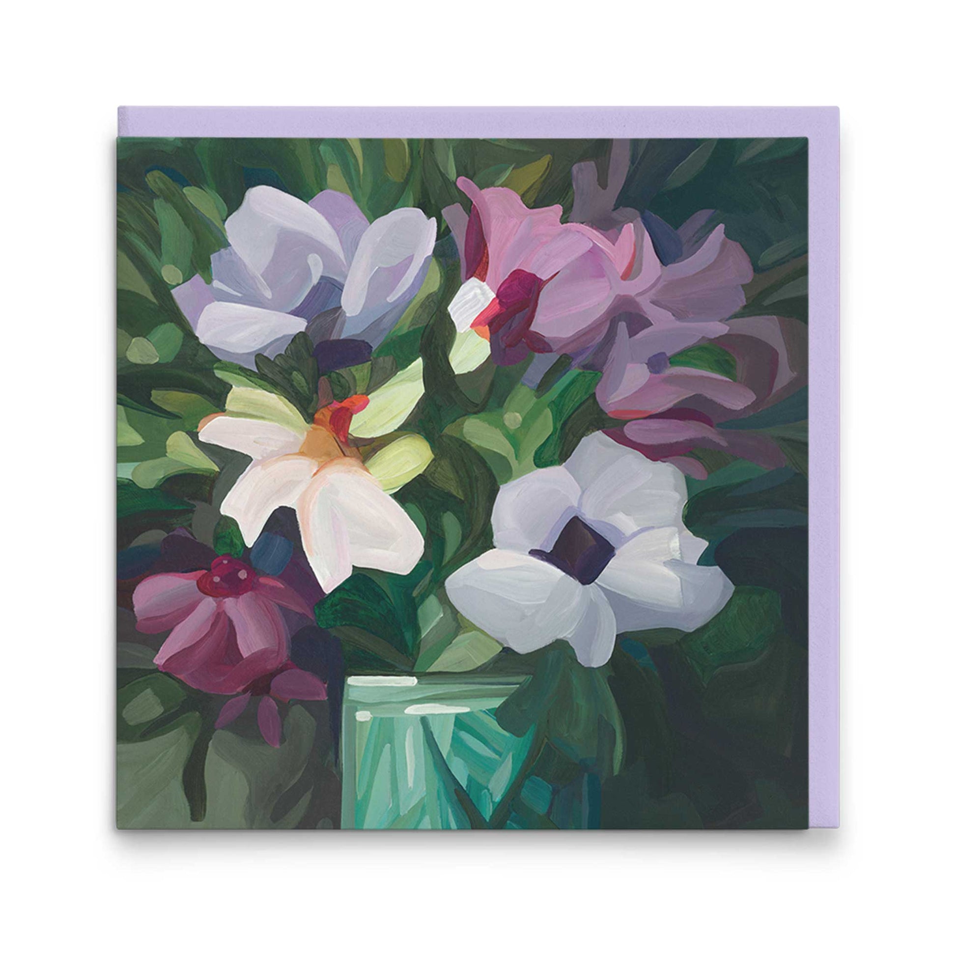 square wildflower art card with mauve flowers