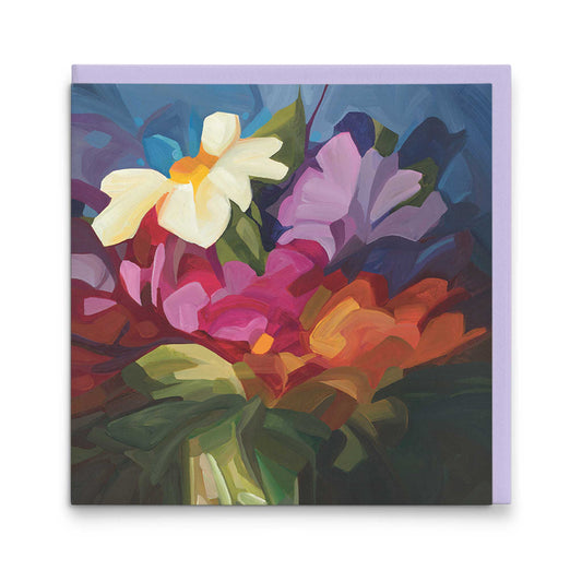 vibrant wildflower art card with lilac envelope
