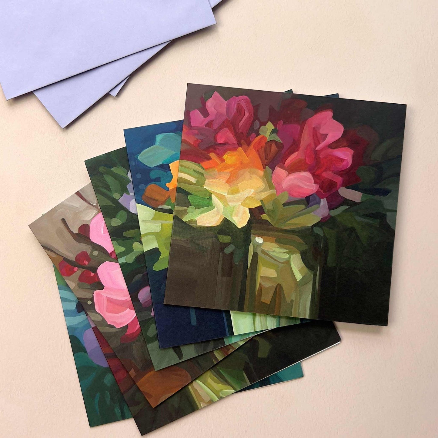 stack of square wildflower art cards