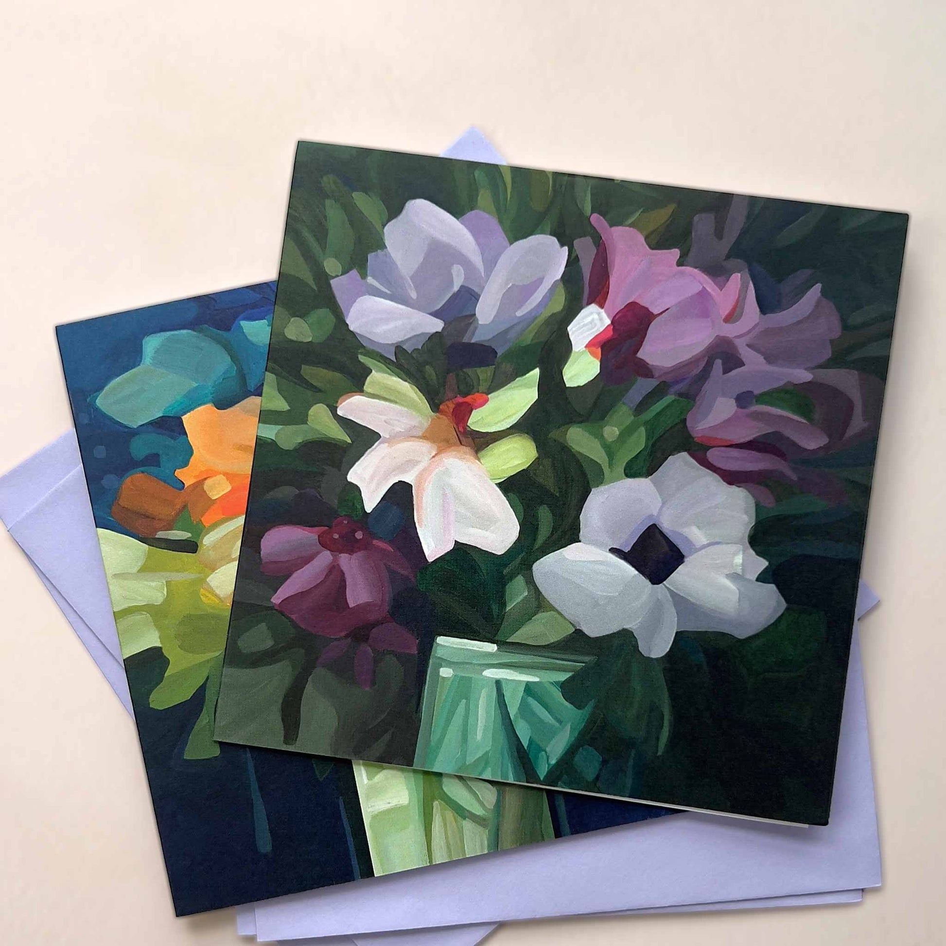 uk wildflower art cards with mauve flowers and green leaves