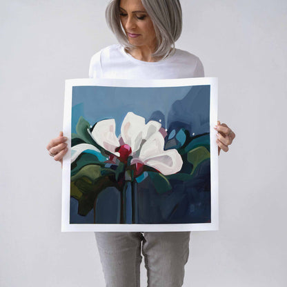 20x20 abstract floral art print dark blue