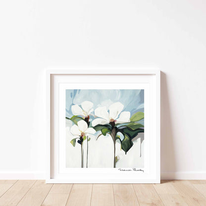 abstract floral art print 12x12 art print of white flowers