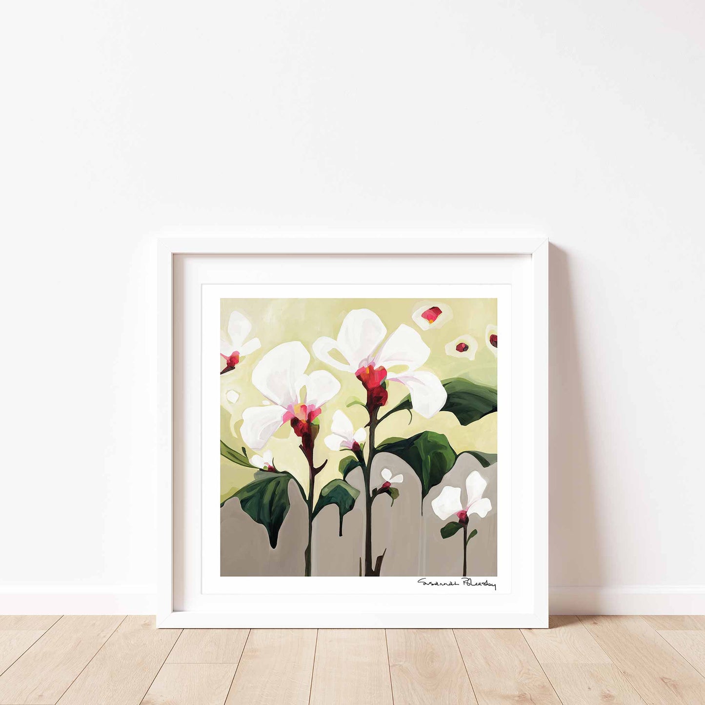 abstract floral artwork 12x12 fine art print of white flowers