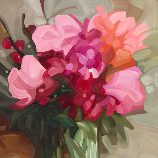 pink abstract wildflower artwork