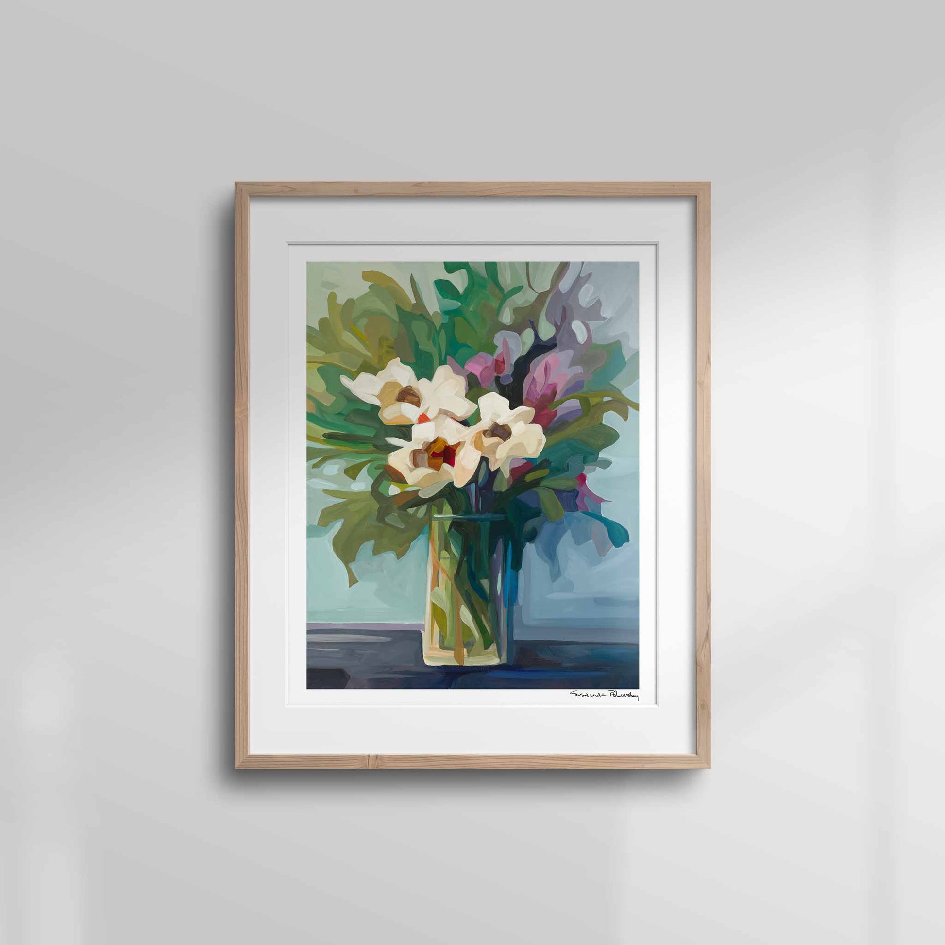 vertical wall art print of abstract floral bouquet painting