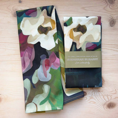 abstract floral cotton tea towels from Canadian artist Susannah Bleasby