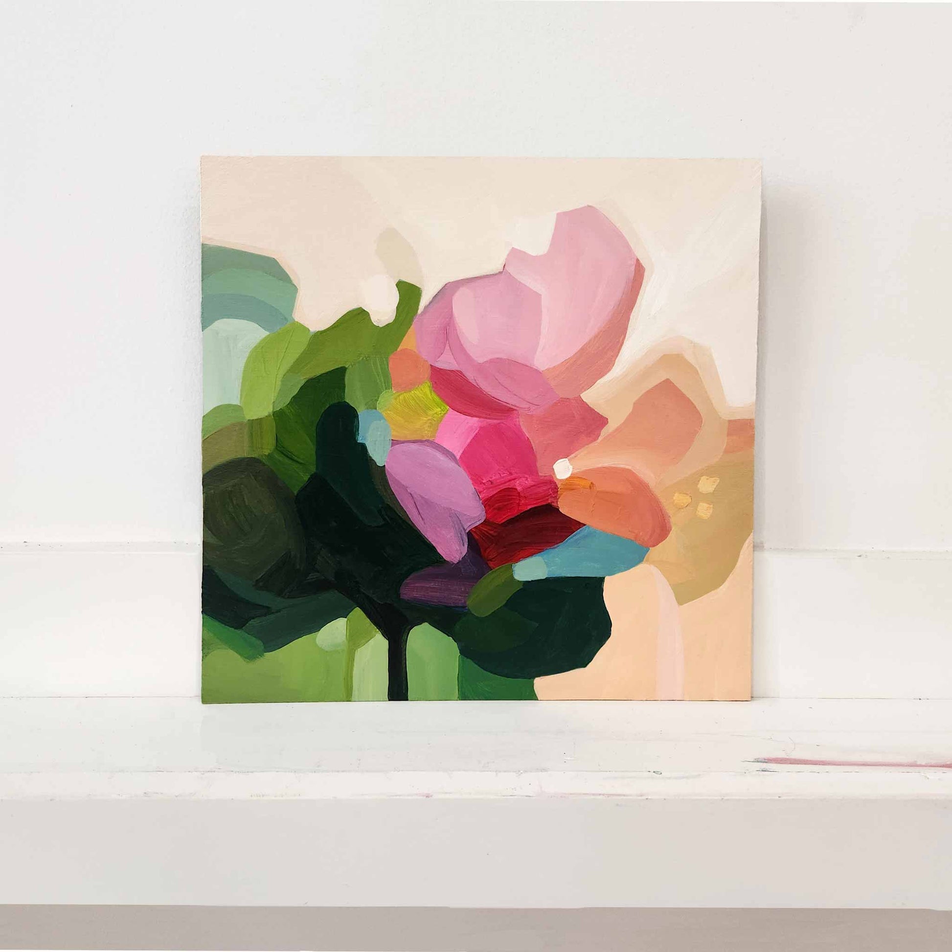 floral abstract painitng in pink and blush tones