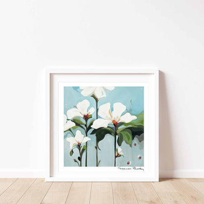 abstract floral painting 12x12 art print of white flowers
