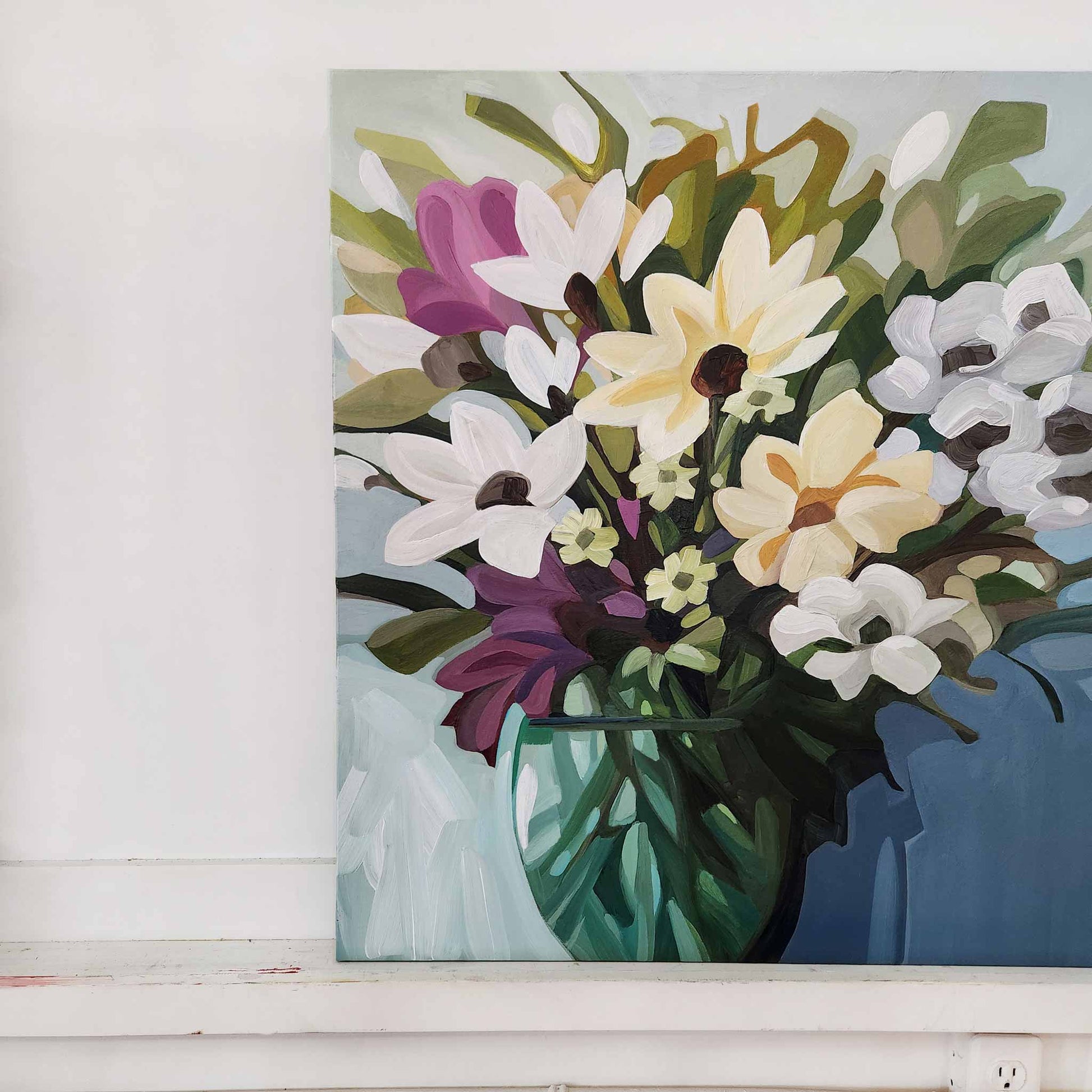 Light and airy abstract floral painting inspired by a spring breeze