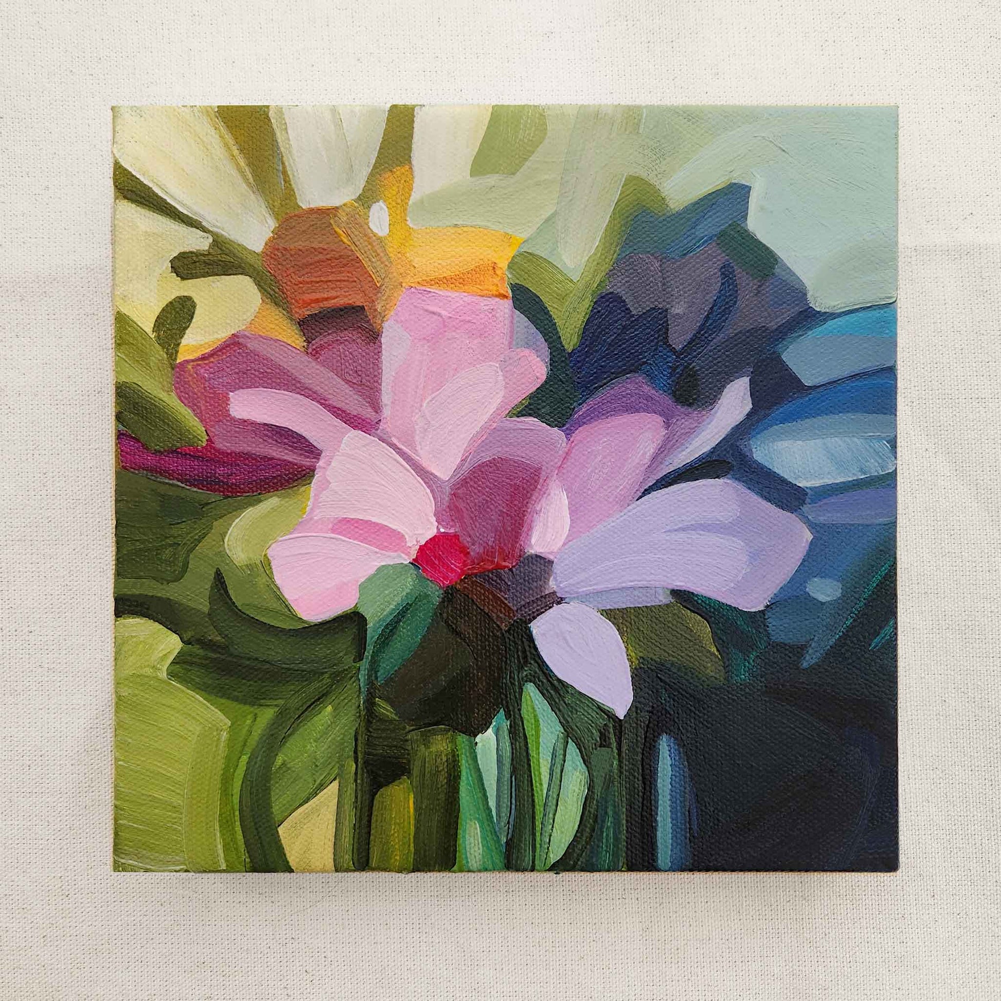 bright abstract floral painting on canvas
