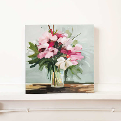 abstract floral painting of pink flower bouquet