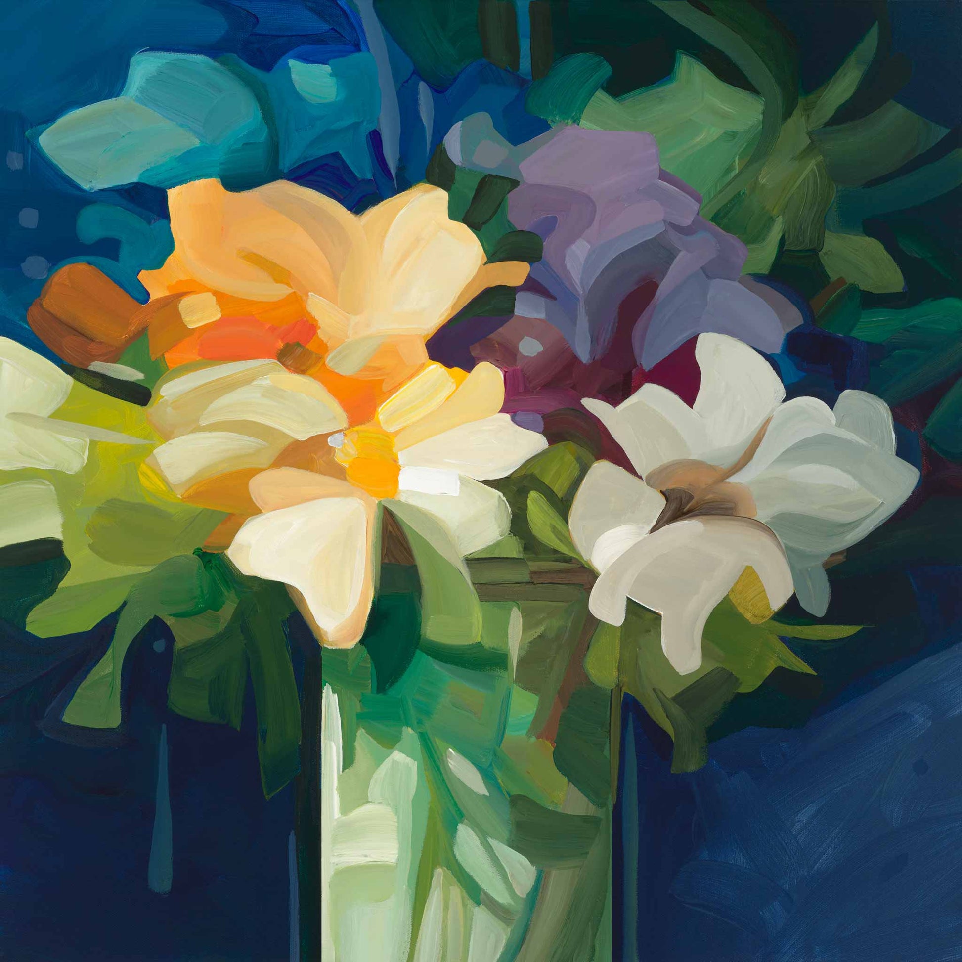 blue abstract floral painting wall art print wildthing 24-1