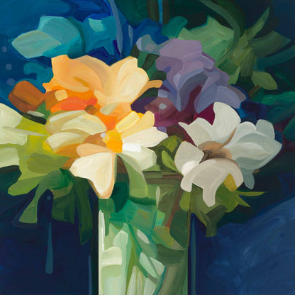 blue abstract floral painting wall art print wildthing 24-1